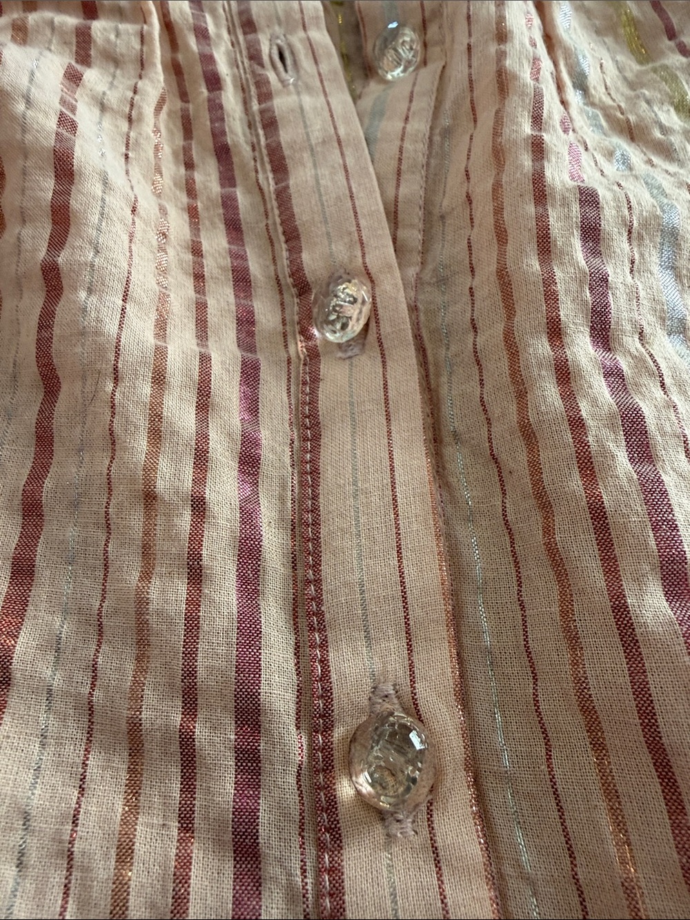 Light Pink Striped Ruffle Neck Blouse - Picture 6 of 14